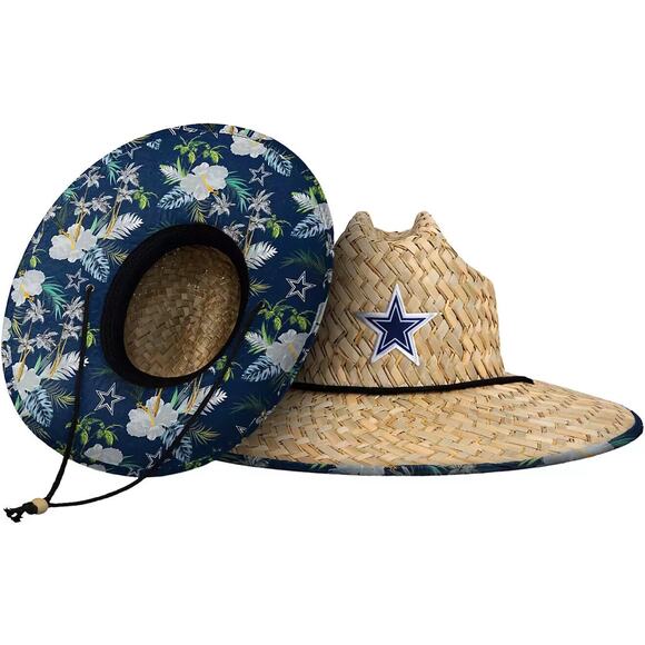 FOCO Dallas Cowboy Straw Hat Fisherman Sombrero Floral Under Brim w/ Drawstring - Picture 1 of 1